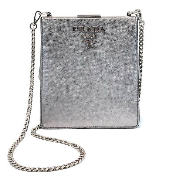 PRADA Saffiano And City Calf Light Frame Bag In Cromo - Picture 1 of 12
